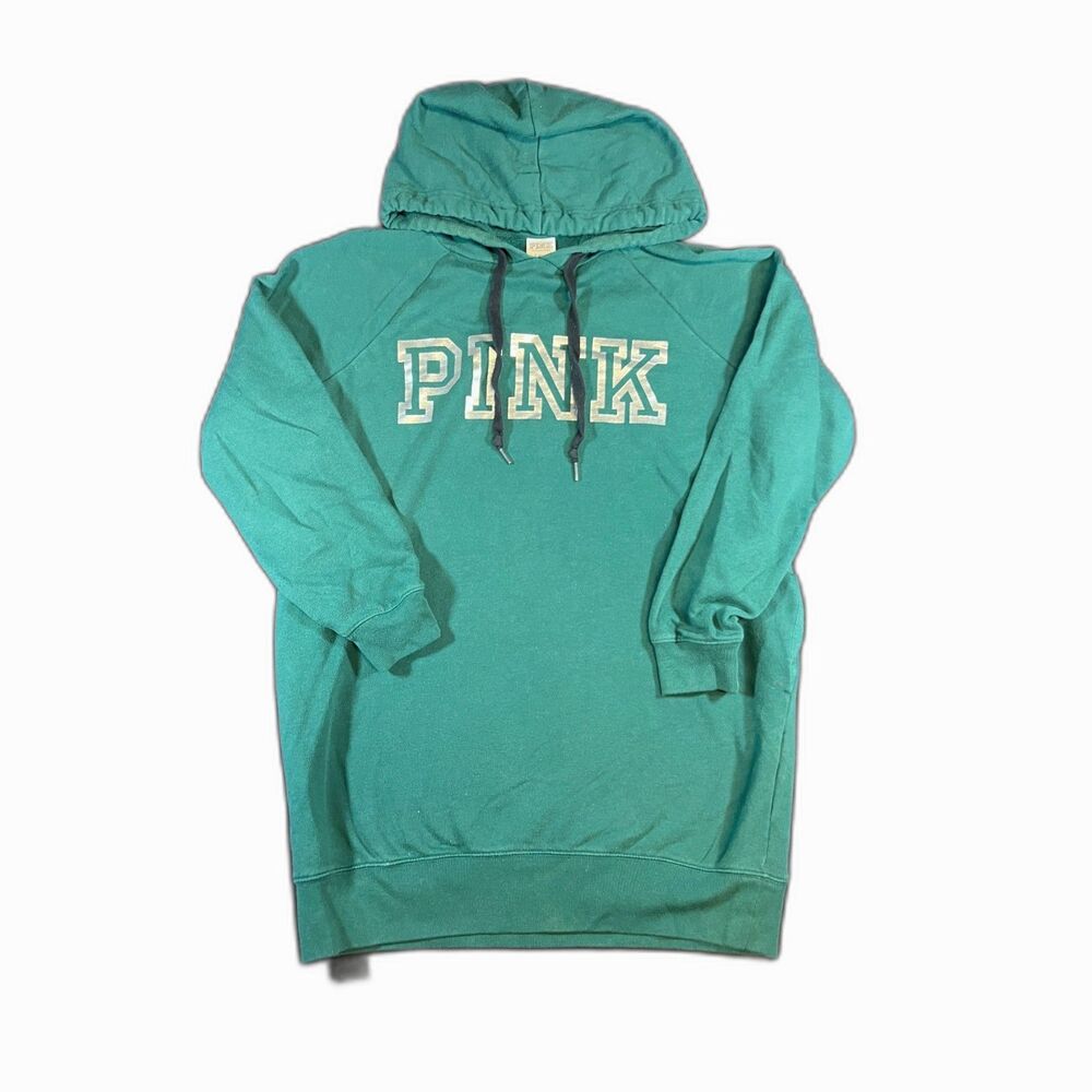 Victoria's Secret PINK Green Graphic Tunic Hoodie Sweatshirt Dress